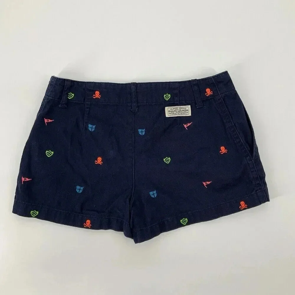 RALPH LAUREN Shorts Girls Size 8 Chino Halloween Neon Skulls Blue Label‎ Holiday
